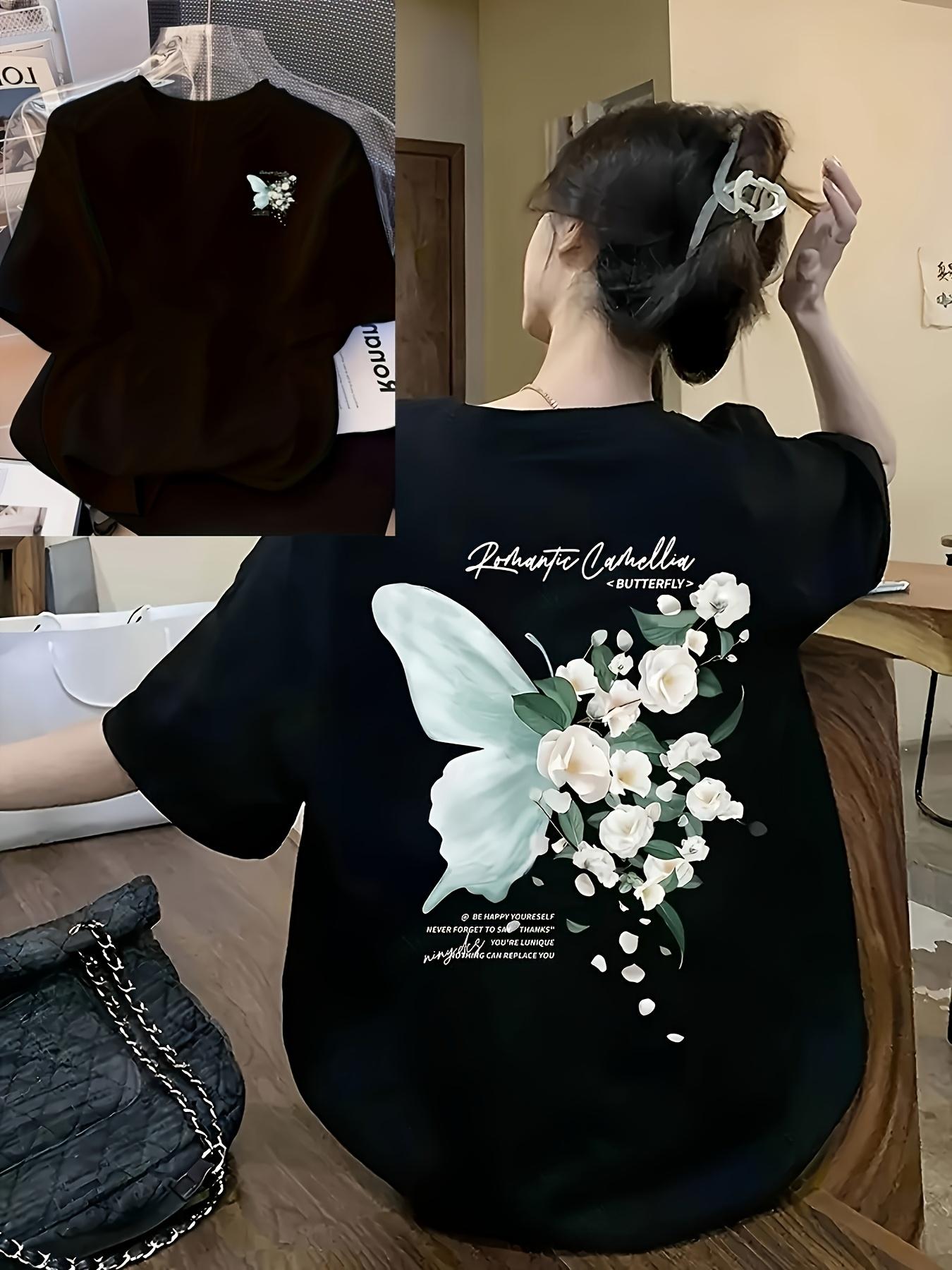 

Butterfly Print ShortSleeved TShirt Casual ShortSleeved Fabric Perfect Choice for Summer Comfortable WomenS Fashion S