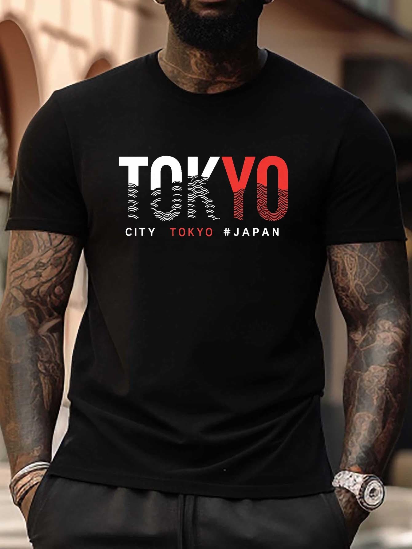 Plus Size Tokyo City Japan Graphic T-shirt - Black Casual Summer Tee with Red & White Design XXXXL