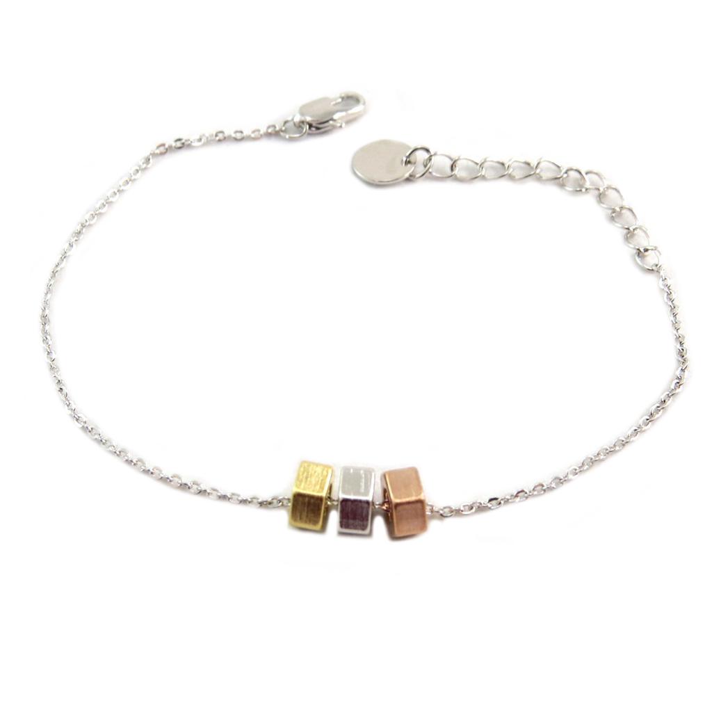 7bis [Q6083] - Dreifarbiges, handgefertigtes Silberarmband „Boho“ - 9 x 7 mm