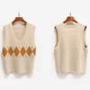 Skarvad tröja väst Dam V-ringad Casual Vintage Pullover Stickad tröja Mjuk Lös ärmlös topp