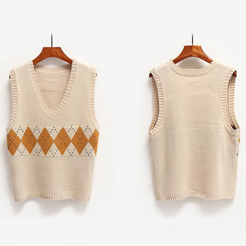 Skarvad tröja väst Dam V-ringad Casual Vintage Pullover Stickad tröja Mjuk Lös ärmlös topp