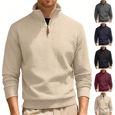 Men's Casual Loose Solid Color Outdoor Stand Up Collar Zipper Long Sleeved Texture Sports Sweatshirt