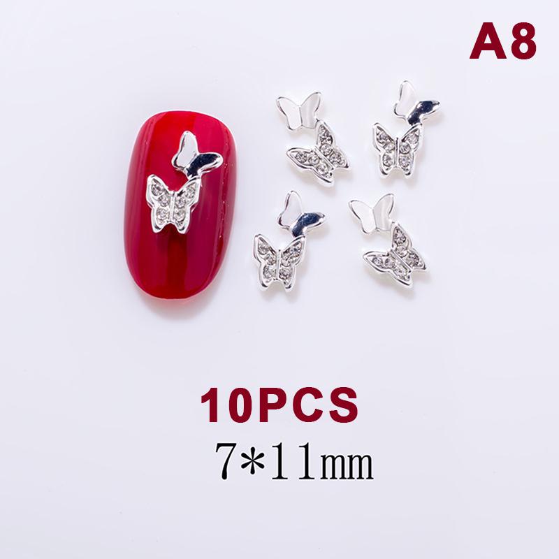 10 Pcs Butterfly Alloy Nail Charms 3D Butterfly Zircon Diamond Rhinestone Nails Jewelry Diy Nail Art Decoration Accessories