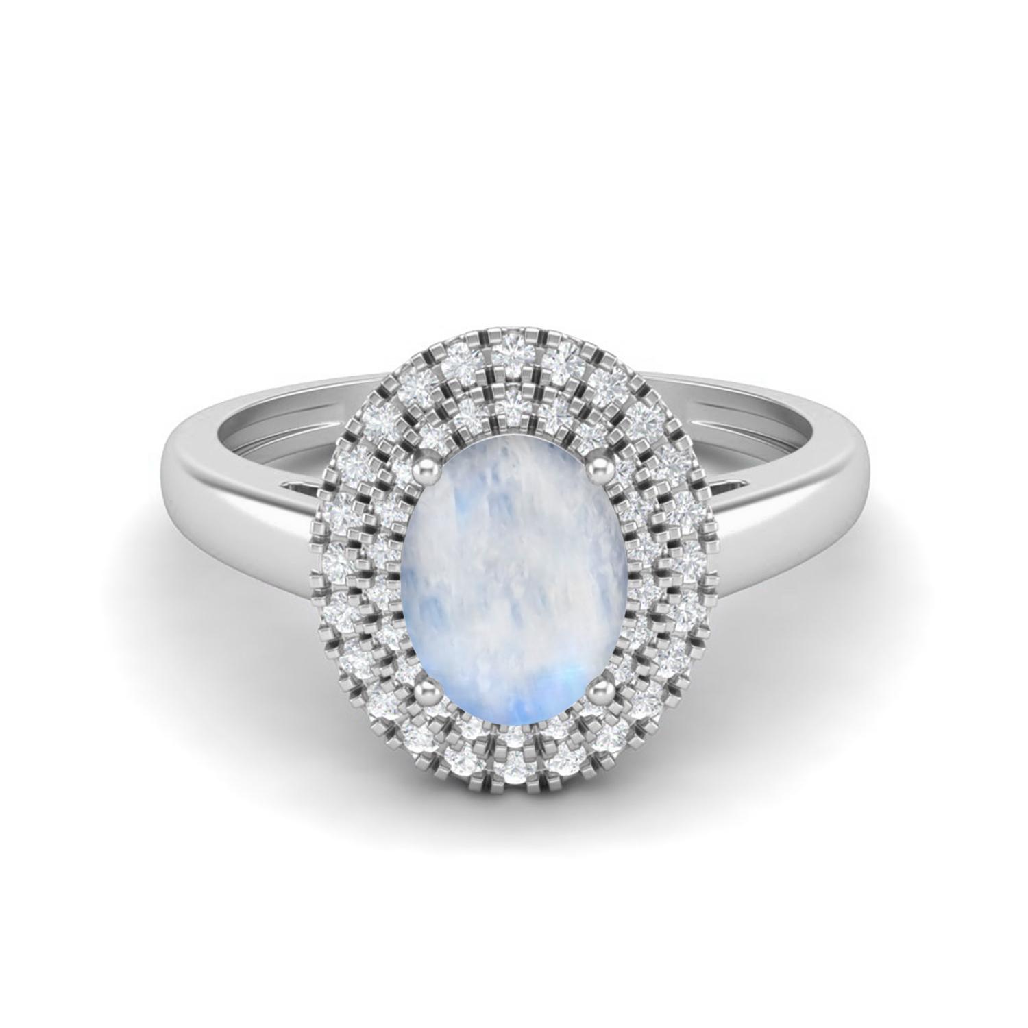 

2.42 Cts Oval Moonstone Solitaire 925 Sterling Silver Halo Engagement Women Ring 10 белый