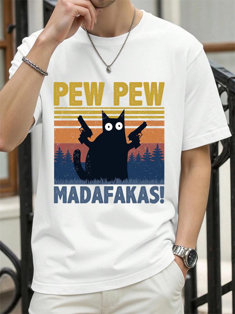 Pew Madafakas Cat Holding Handgun Prints TShirt Women Cotton Summer Tops Soft Loose ONeck Short Sleeve Tees Casual Clothes