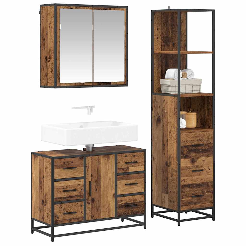 Bathroom Furniture Set with Drawers 3 Pcs Reclaimed Wood Effect Particleboard