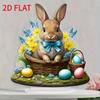 2D Flat Bohemian Style Rabbit Acrylic Desktop Decoration, Flowers and Eggs Design, Suitable for Wall Decoration, Porch, Room, Villa, Accents Home, Hal
