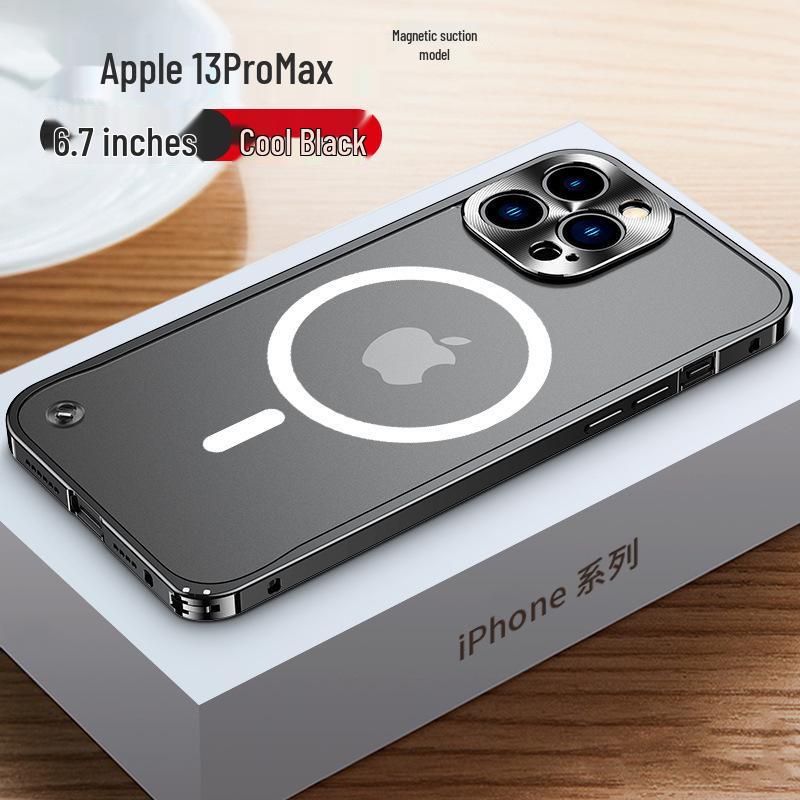 "Magnetic Frosted Back Case with Metal Frame and Snap Buckle for iPhone 15 & 14"