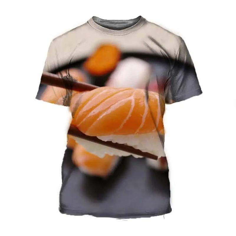 Food Sushi Pattern 3d Printed Men's T-shirts Round Neck Short Sleeves Street Clothing Summer Leisure Trend T-shirts