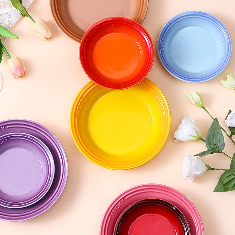 European Colorful Gradual Change Macaron Ceramic Plate Creative Home Fruit Salad Plate Nordic Baked Rice Dish Deep Soup Plate