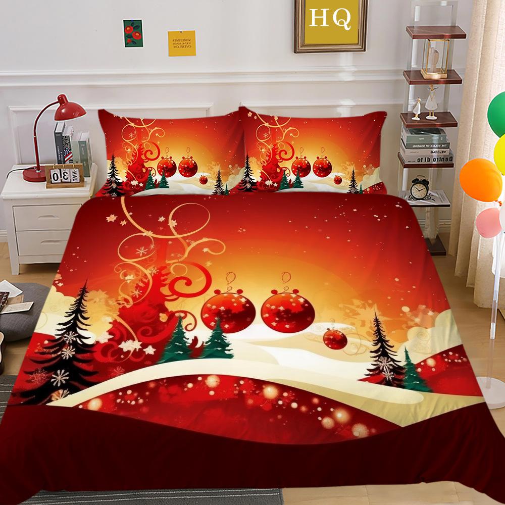 Christmas Digital Printing 3D Printing Polyester Pillowcase Quilt Cover Two Or Three-Piece Set