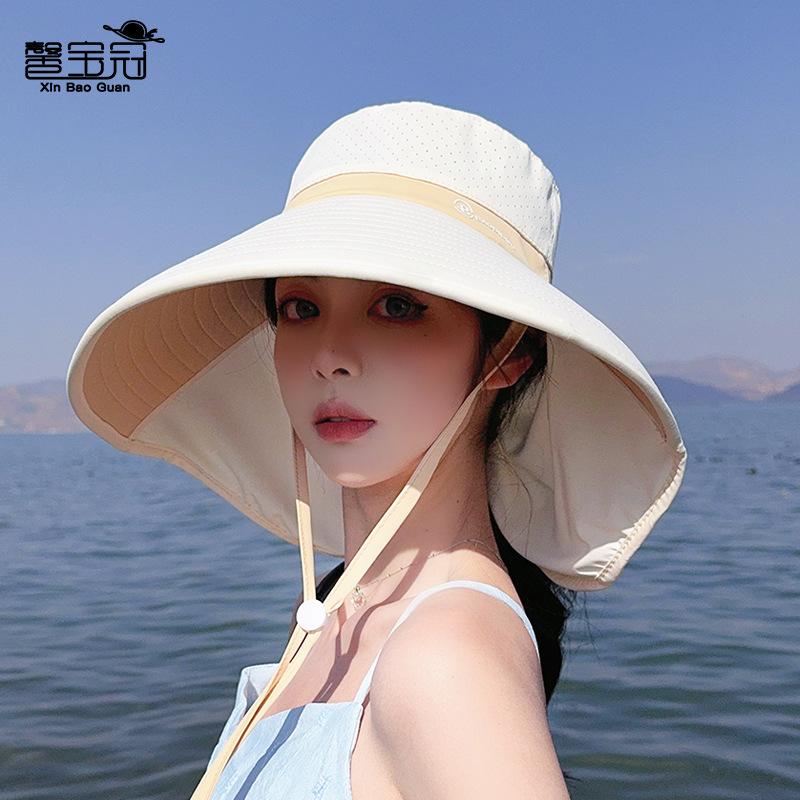 Summer Breathable Shawl Neck Protection Bucket Hat Outdoor Large Brim Sun Protection Hat Mountain Riding UV Protection Sun Hat