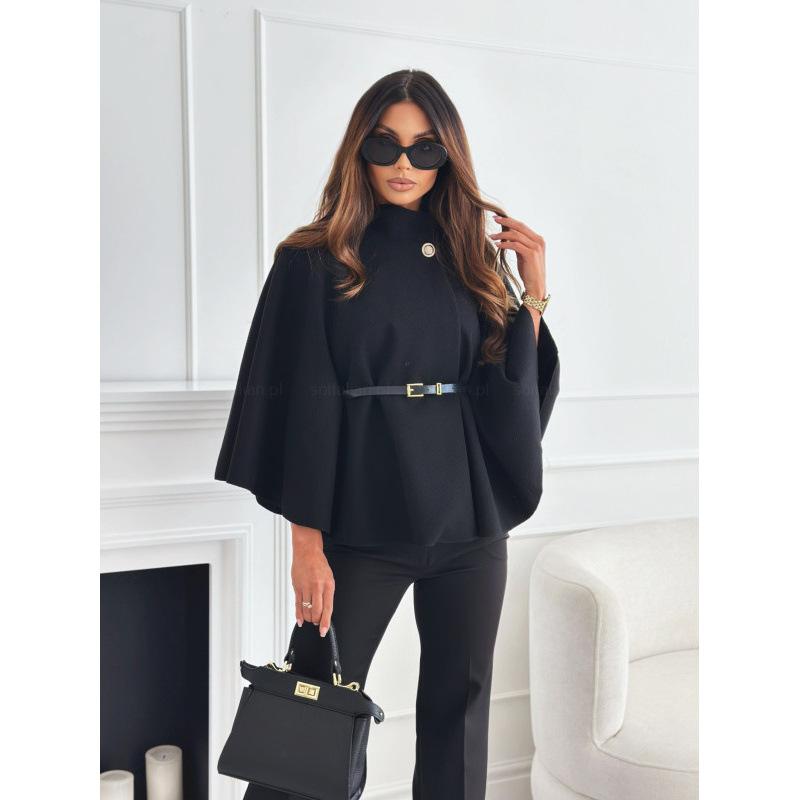 Women's Autumn/Winter Round Neck Elegant Wool Coat British Style A-line Cape Top