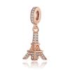 Sparkling Rose Gold Pavé Triple-Row Beads Pink Gem Entwined Hearts Charm Fits Brand Bracelet For Copper Necklace