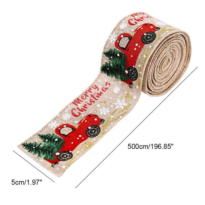 5M Christmas Ribbon Printed Christmas linen Ribbon For Handmade Design Christmas Decoration Gift Packing
