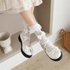 Girls Leather Shoes Cross Strap Women Low Heel Mary Jane Shoe Wedding Party White Pink Ruffles Bow Princess Cosplay Lolita Shoes