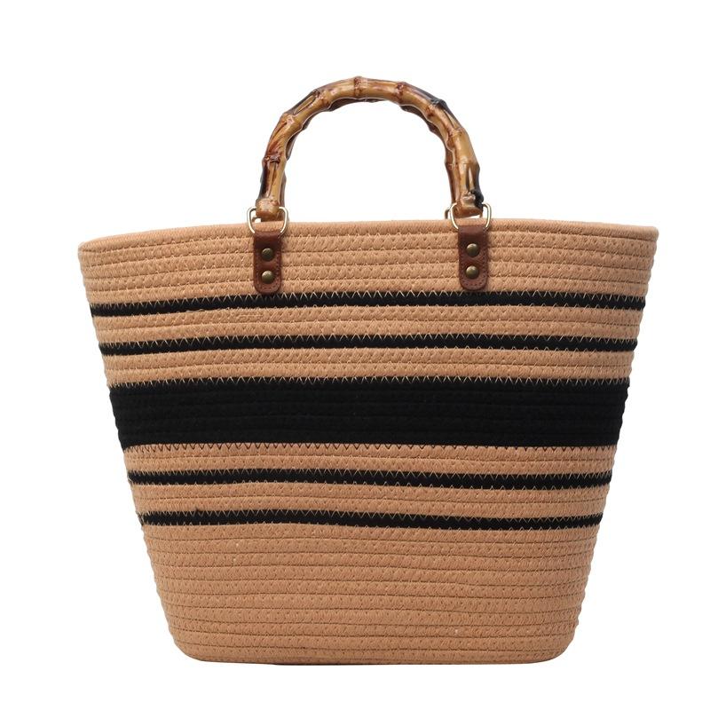 

Плетеная женская сумка 2025 новая большая плетеная сумка-тоут из соломы модная универсальная бамбуковая сумка хаки
