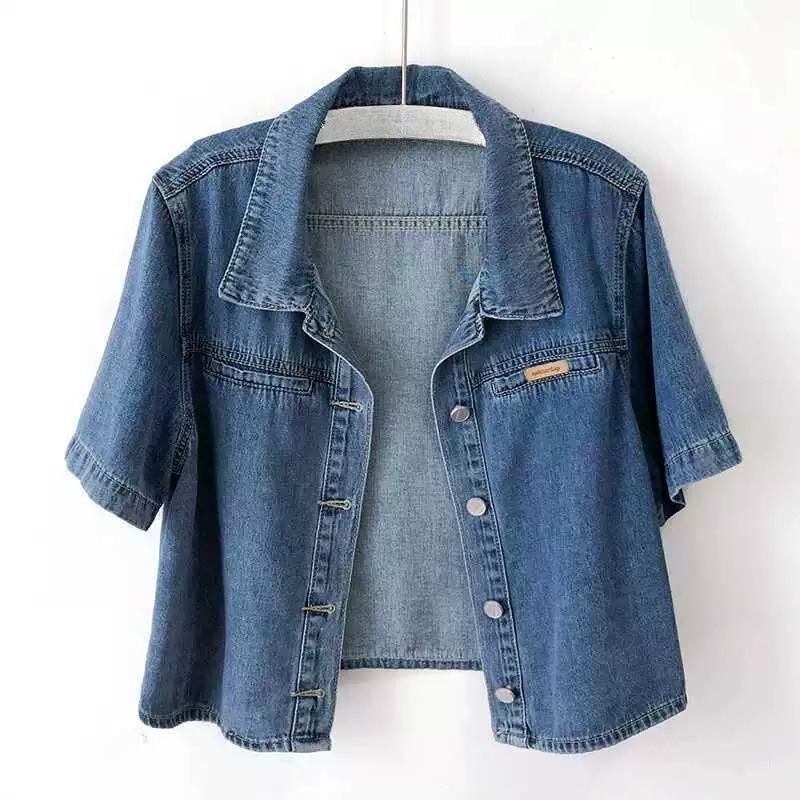 

Korean Version of The Short-sleeved Denim Jacket Women s Thin Small Shirt Loose Top Summer XL