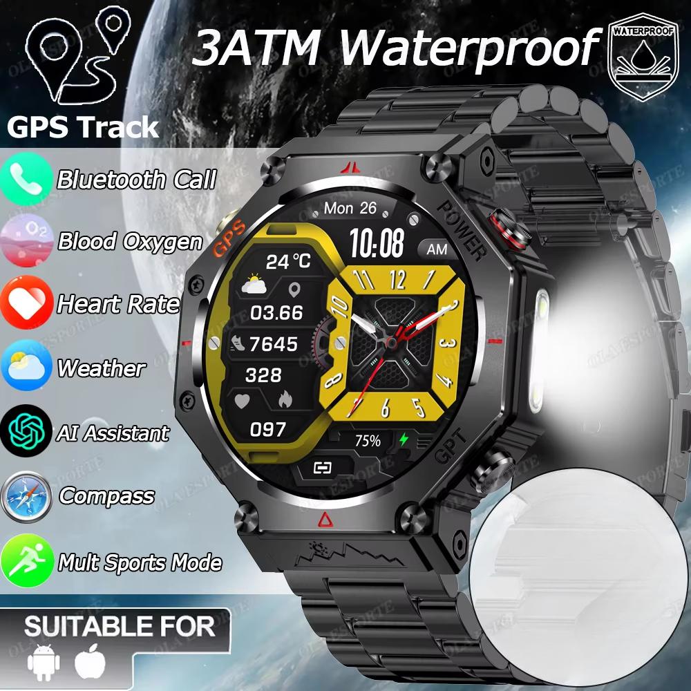 

2025 Новые Смарт-часы для плавания Часы IP69K Водонепроницаемые BT Звонок GPS Компас Amoled Военные Спортивные Смарт-часы Мужские Женские для Xiaomi Huawei Camouflage чёрный