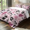 3-piece Halloween themed pink cute skull and heart-shaped pattern duvet cover set 1 duvet cover+2 pillowcases coreless