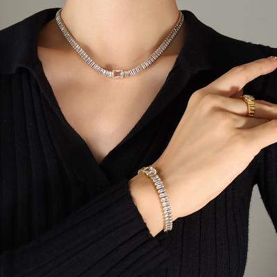 Fashion Light Luxury Style Does Not Fade, Full Of Diamonds Inlaid With Zircon Personality Temperament Necklace Bracelet Jewelry Set