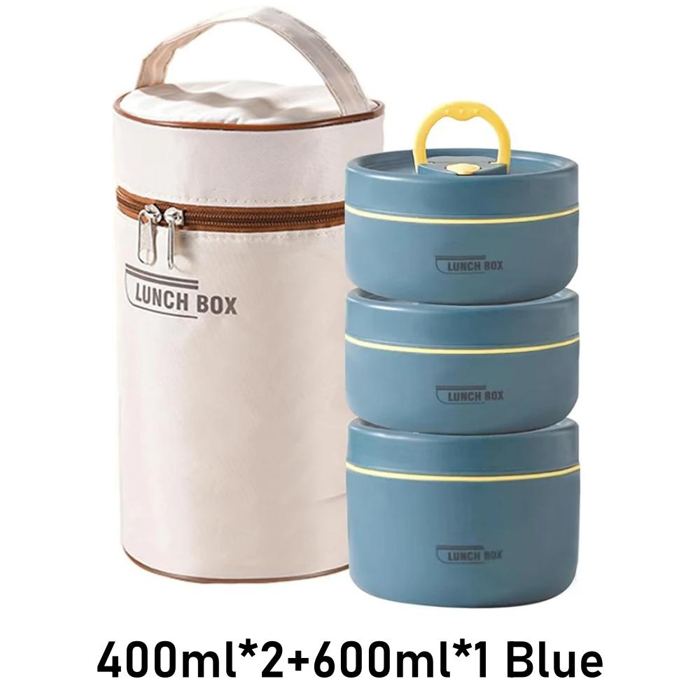 Portable Insulated Food Lunch Container Set with Thermal Lunch Box 3 Separate Stackable Lunch Container for Adult Kids