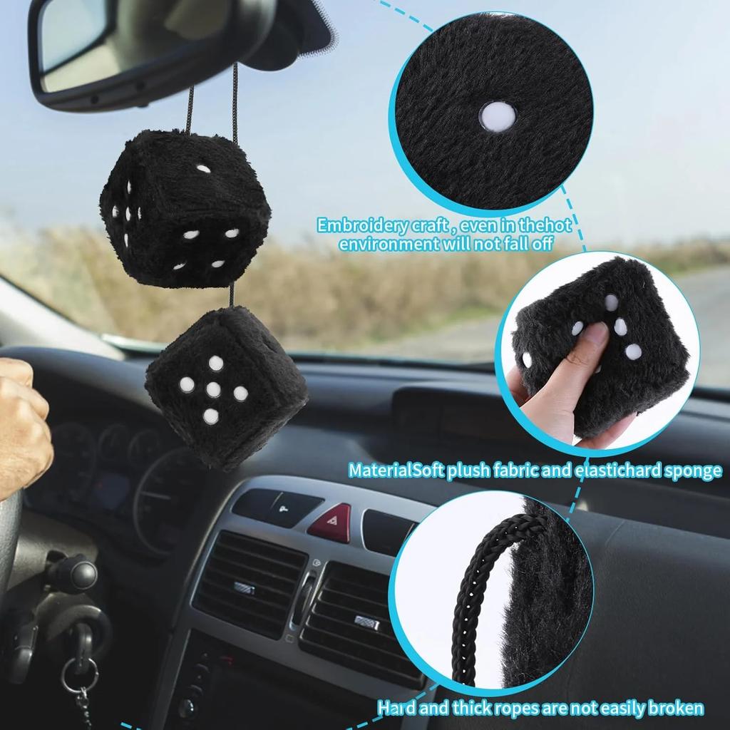 2pcs Plush Dice Toys Velvet Pendants Car Hanger With Suckers Stress Relief Squeeze Cube Fluffy Stuffed Decoration Eid Amagi