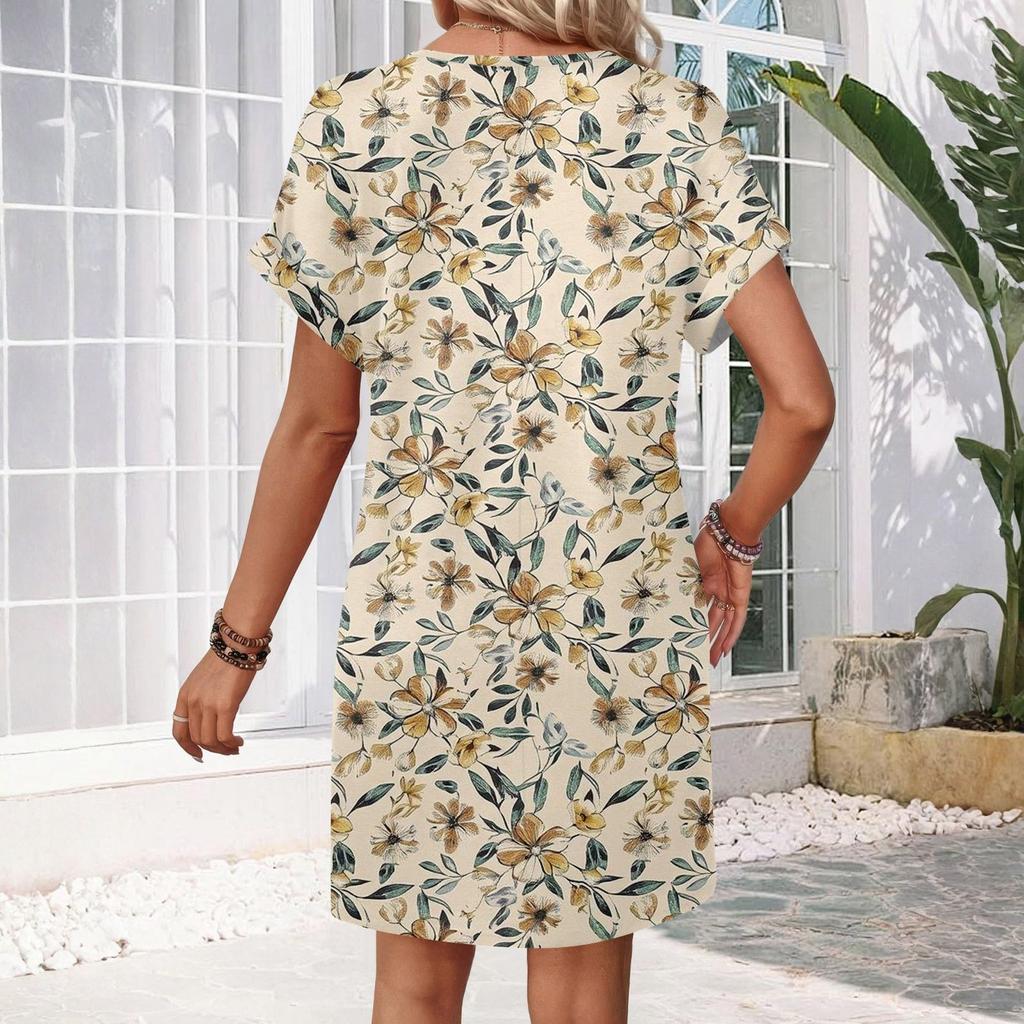 Short Sleeve Women's Dress Casual Dresses With Pockets V Neck Vocation Boho Beach Sundress