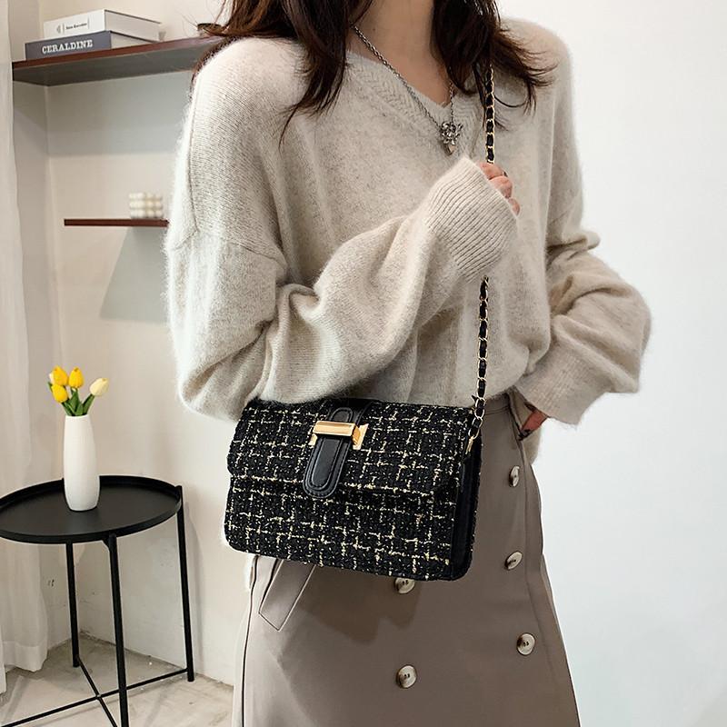 2024 New Korean Style Woven Plaid Mini Shoulder Bag Street Fashion Pu Crossbody Bag