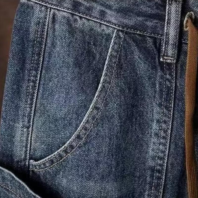 Pantalones vaqueros retro para hombre, primavera y otoño, holgados, con bolsillos grandes, talla grande, rectos, de pernera ancha, largos, talla grande