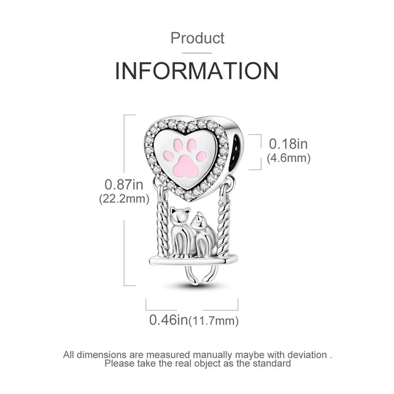 Charms Platacute Cat Swing Heart-Shaped Beads Fit Originalbracelets Charms For Women Jewelry Diy Making Gifts