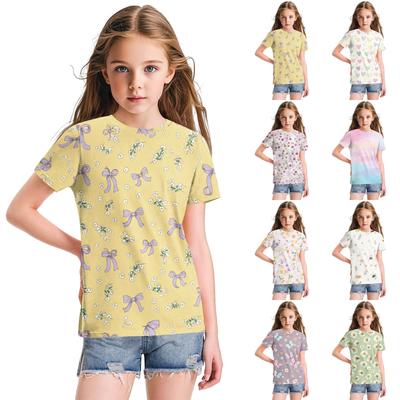 Cute Floral Print Loose Casual Fashion Round Neck Short-Sleeved Top For Children