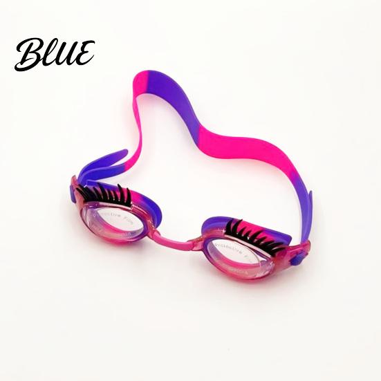 PC Lenses Goggles Kids Swim with Eyelashes Waterproof No Leakage Anti-Fog UV Adjustable Headband Protection Clear Lens Boys Girls Silicone Swimming