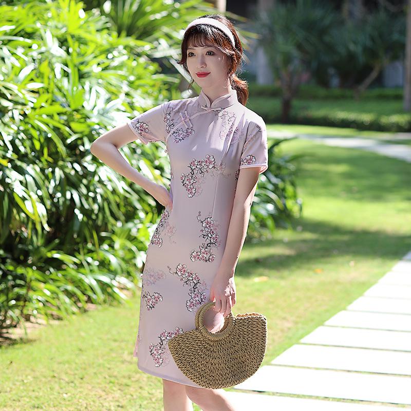 Robe Cheongsam Rétro Stretch Quadridirectionnel Moyen Simple Couche 2025
