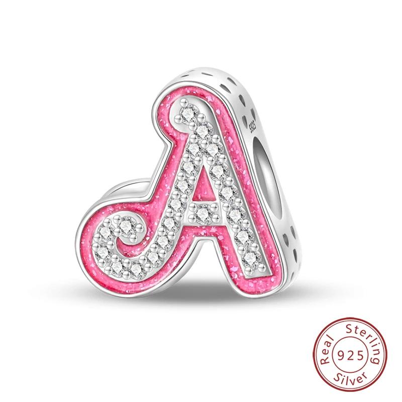 New Copper Teenage Girl Pink 26 Letters Charms Beads For 3Mm Original Bracelets Diy Jewelry Birthday Gifts