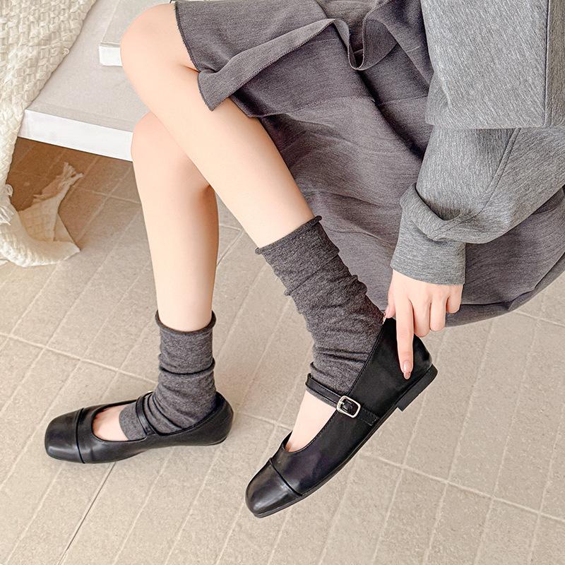 Female Autumn New Style Trend All Match Solid Color Roll Edge Step Foot Pile Pile Stocking