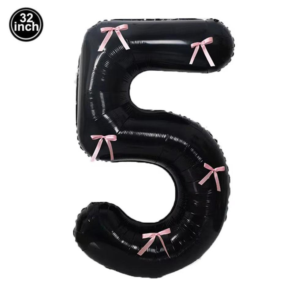 32inch Aluminum Film Black Bow Number Balloons Ribbon Bows Balloons for Birthday Decoration Supplies Anniversary Number Balloons