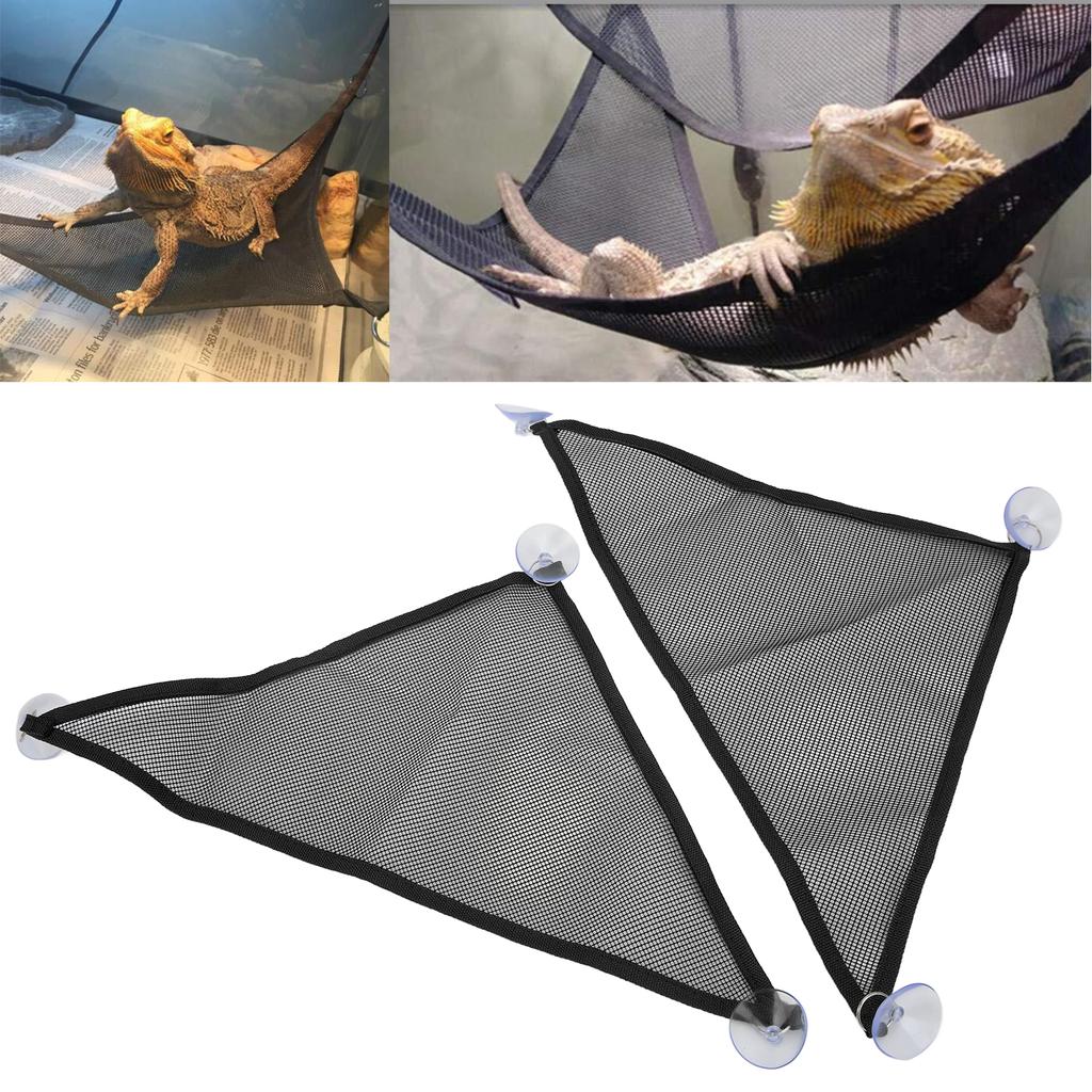 2pcs Reptile Hammock Bearded Dragon Triangular Mesh Hammock with Suction Cups for Iguanas Anoles Geckos SnakesBlack L