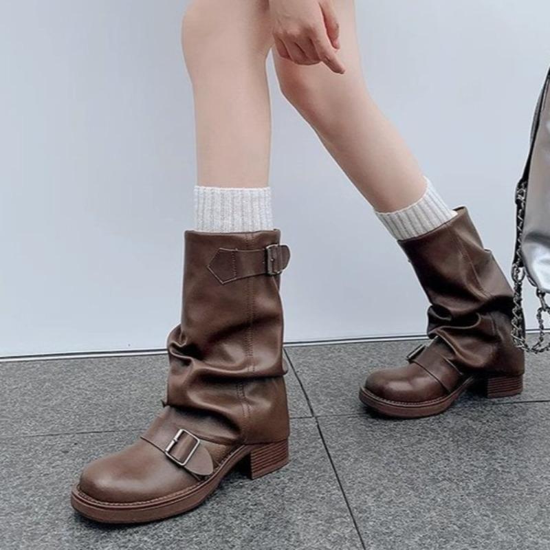 Fashion Retro Brown American Western Cowboy Boots for Women's High-quality Thick Heel Short Boots Casual Fashion Women Boots Botas Mujer