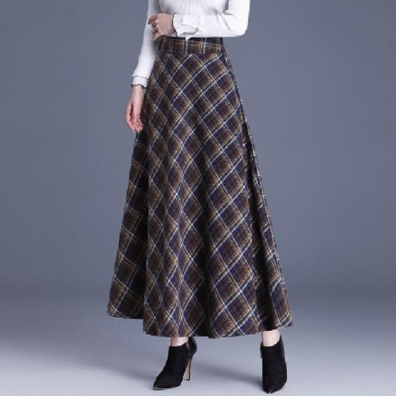 Skirt for Women Plaid Casual Elastic High Waist Long Loose Thickened Stretchy Slim Skirt