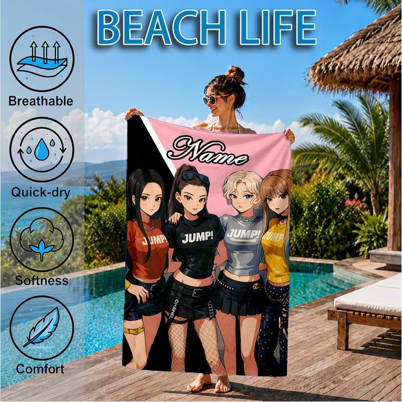 Custom Name Floral Fantasy Kpop Beach Towel Microfiber Beach Towel, Lightweight and Quick-Dry, for Summer Travel, Swimming Pool Gift
