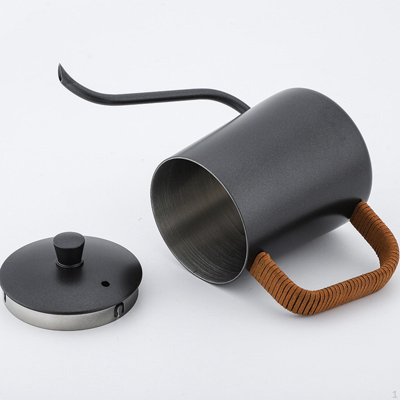 Coffee Pot Pour over Drip Tea Kettle Scratch Resistant Anti Scald Handle Gooseneck 600ml Black
