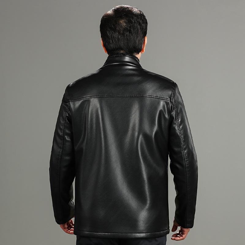 Fur-in-one Middle-aged and Old Tang Suit Embroidered Disc Buckle Men's Leather Jacket Plus Velvet and Thickening for Dad and Grandpa