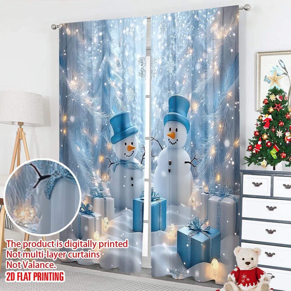 2D Flat Printing 2pcs Christmas Curtain Christmas Snowman6 Versatile Polyester Fabric Without Electricity Festive Holiday