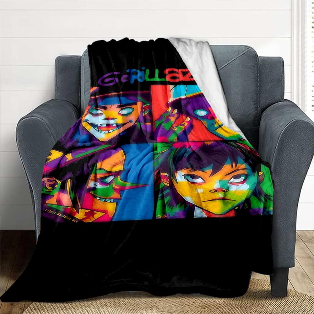 1pc Gorillaz Artwork Outdoor Blanket Lightweight Flannel, All-Season Use for Sofa, Bed, Travel, Camping, Living Room, Office, Couch074
