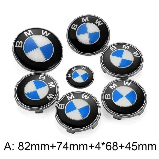 XKUGH1 For BMW New 2025 New 7pcs Car Front Emblem 7pcs Car Front Emblem Rear Badge Wheel Hub Cap Sticker for E46 E90 E60 F10 F11 F20 F3