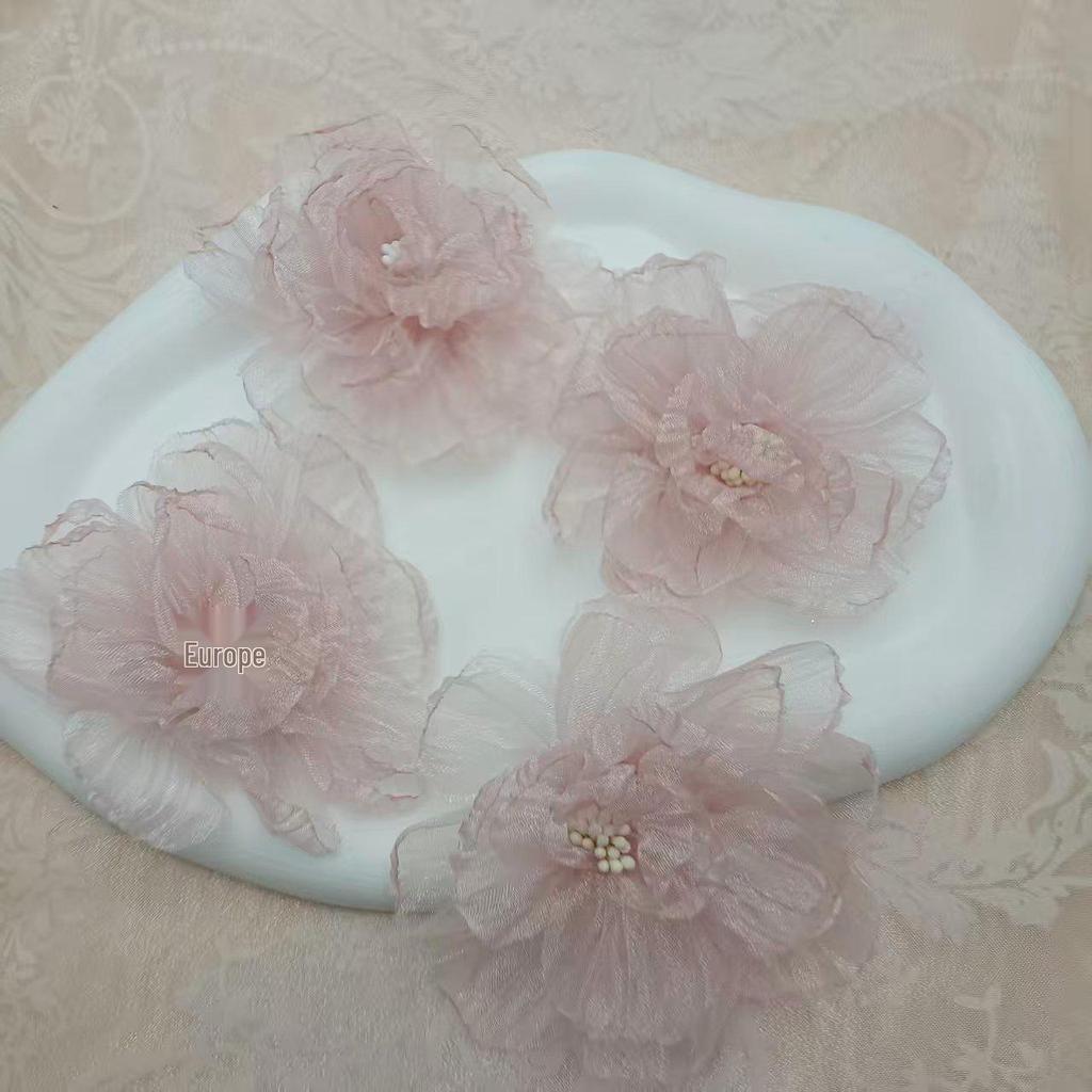 Handmade Organza Fabric Flower for Hair Accessories and Clothing Embellishments