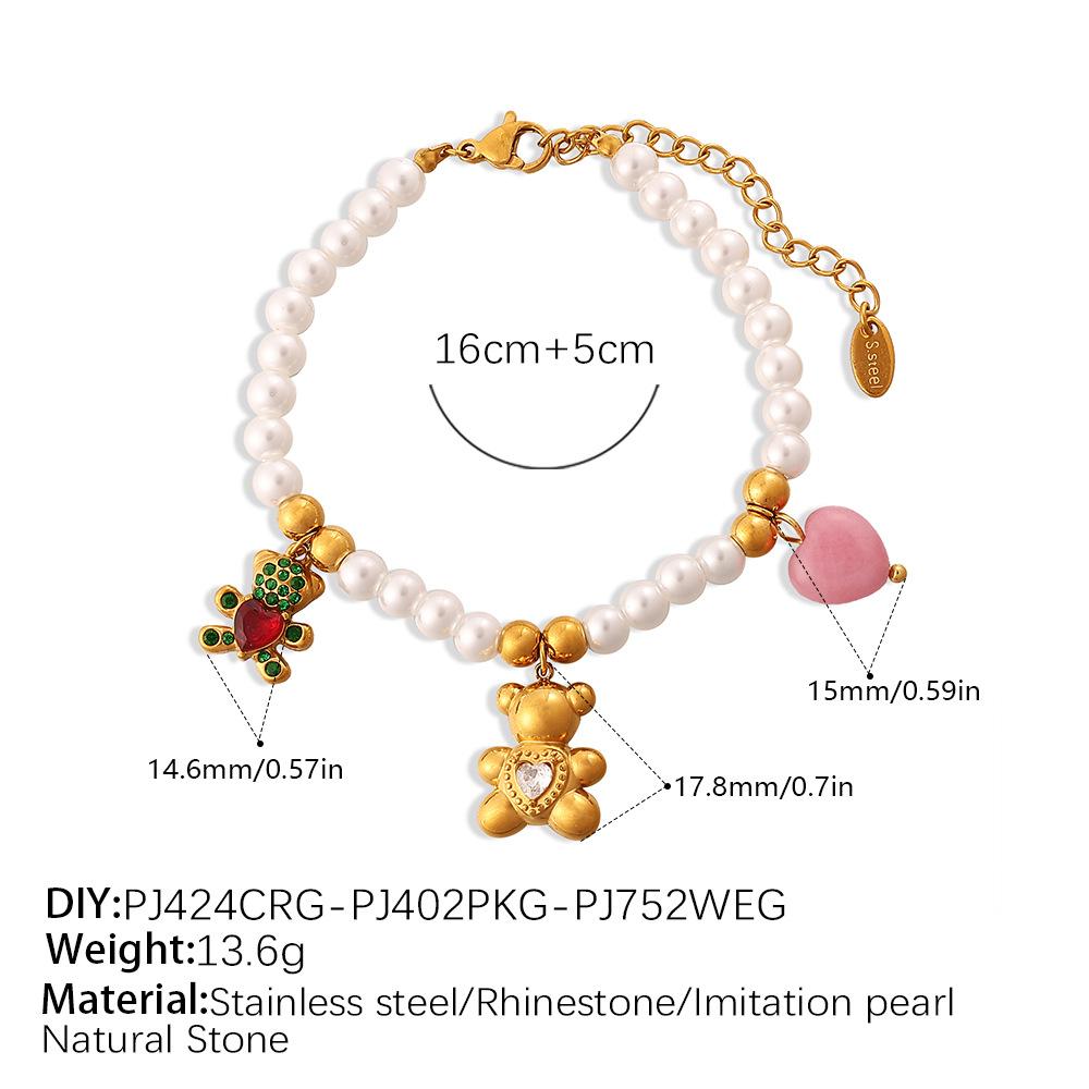 Pearl String Multi-Pendant Necklace Bracelet Cute Bear Smiley Element Sweet Wind Jewelry Set