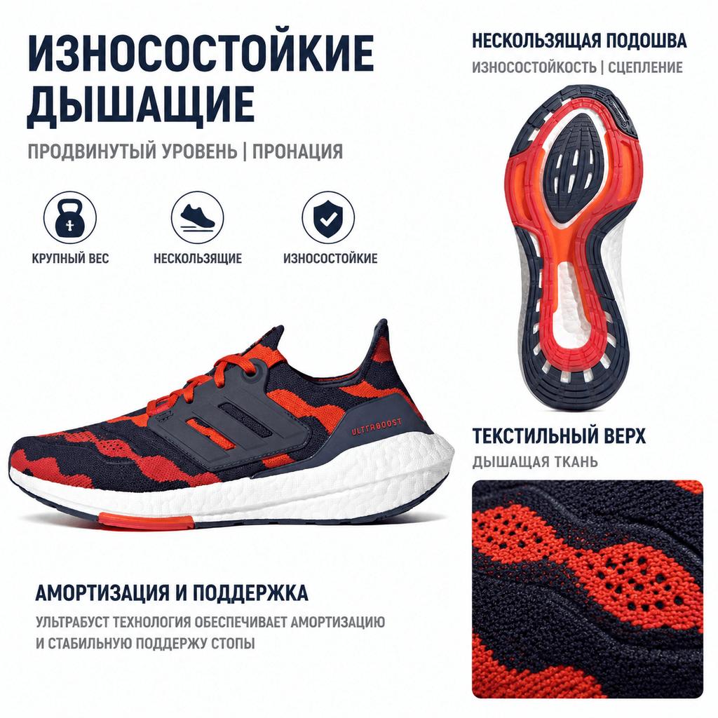 Marimekko x adidas UltraBoost 22 Lush Red Navy Kadın Spor Ayakkabı Collegiate-Navy Collegiate-Orange GZ4794