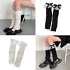 Winter Autumn Twist Cable Knitted Leg Warmers Cute Bowknot Ruffled Lace Foot Covers Middle Tube Calf Socks for Women